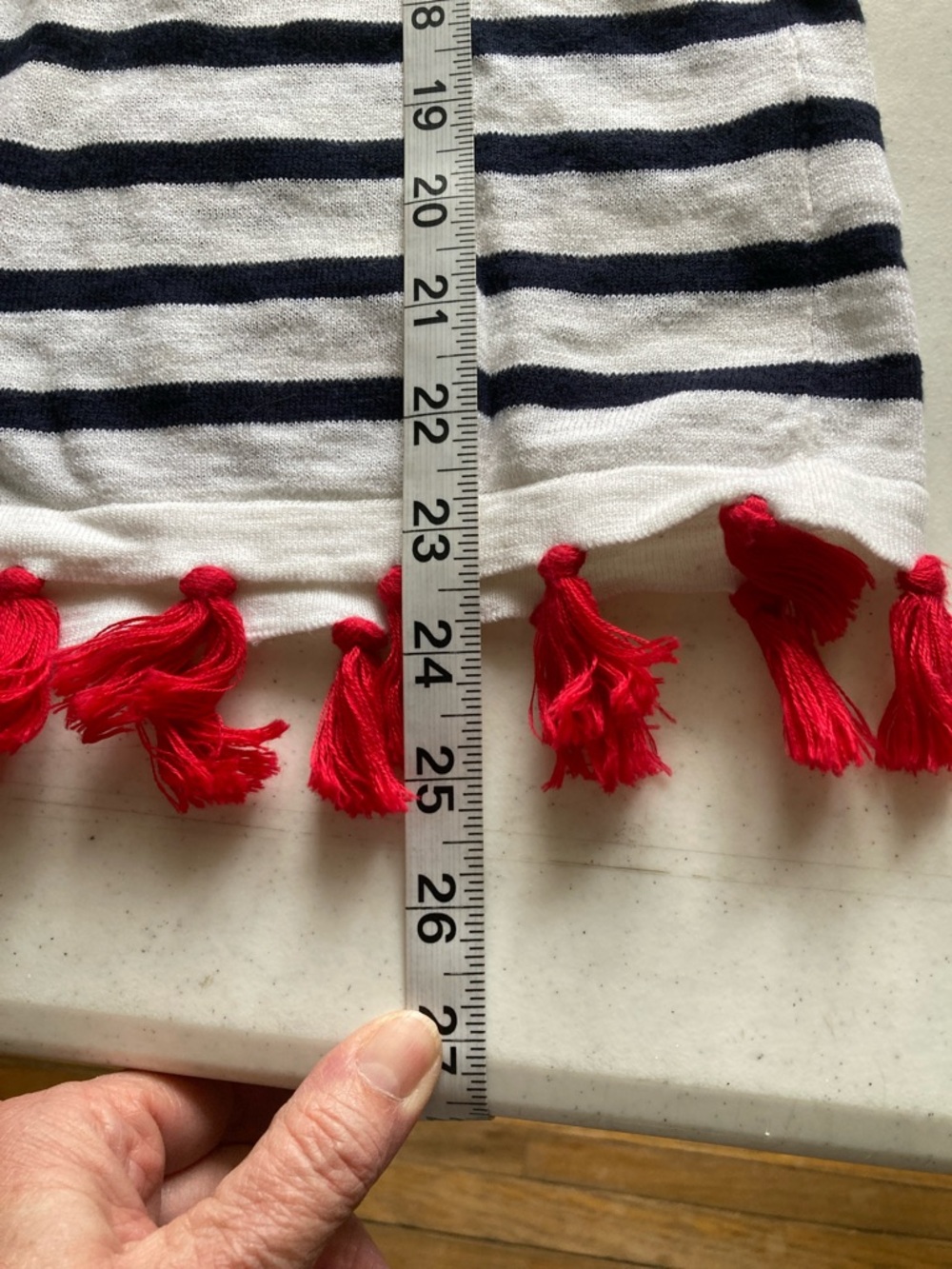 Talbots Navy and White Striped V-Neck with Red Tassels - Picture 6 of 6